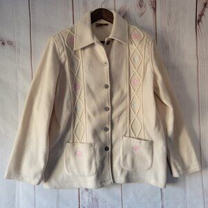 Tudor Court by Haband Women’s S Button Down Cardigan Sweater Jacket Fleece Cream